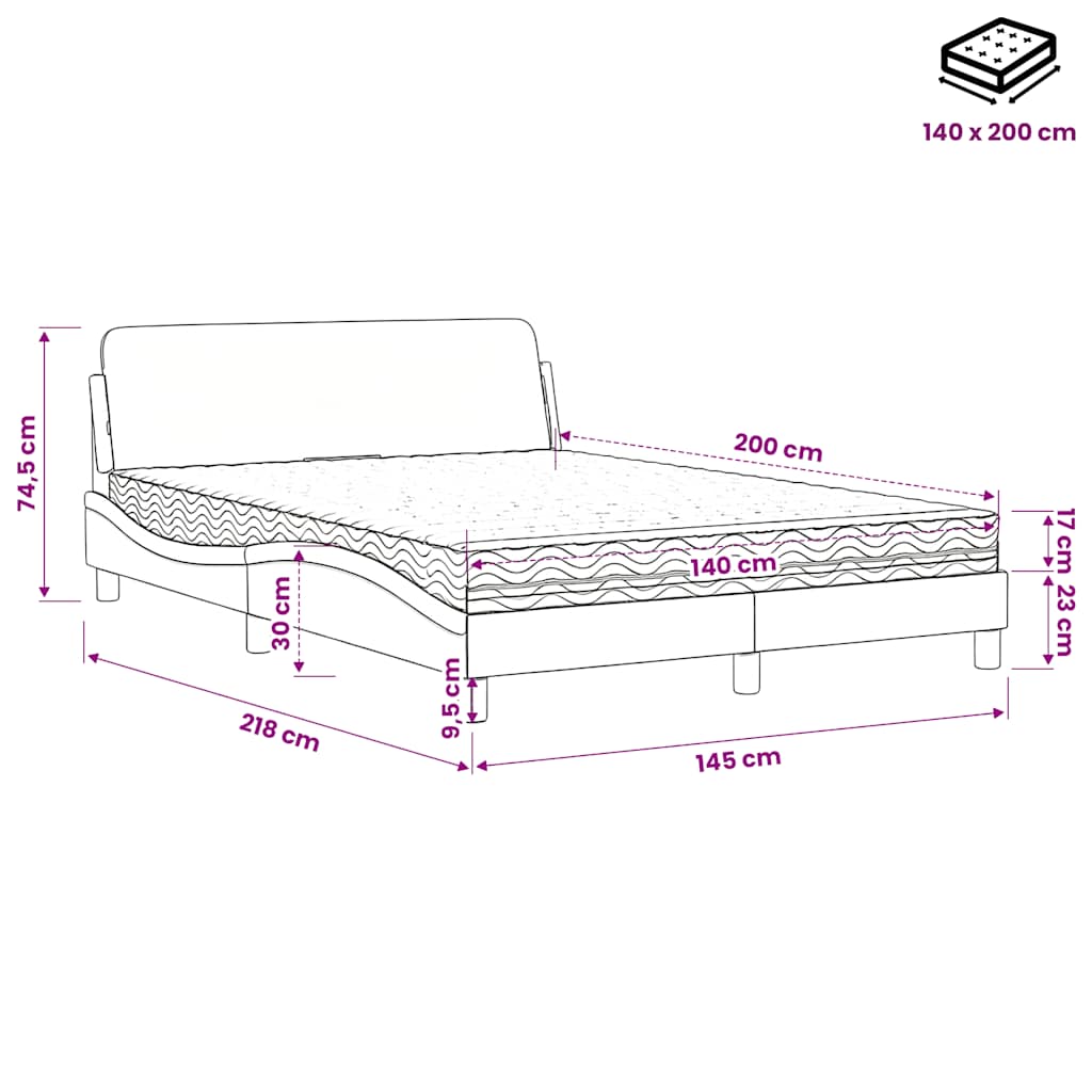 vidaXL Κρεβάτι με Στρώμα Dover Taupe 140x200 εκ. Υφασμάτινο