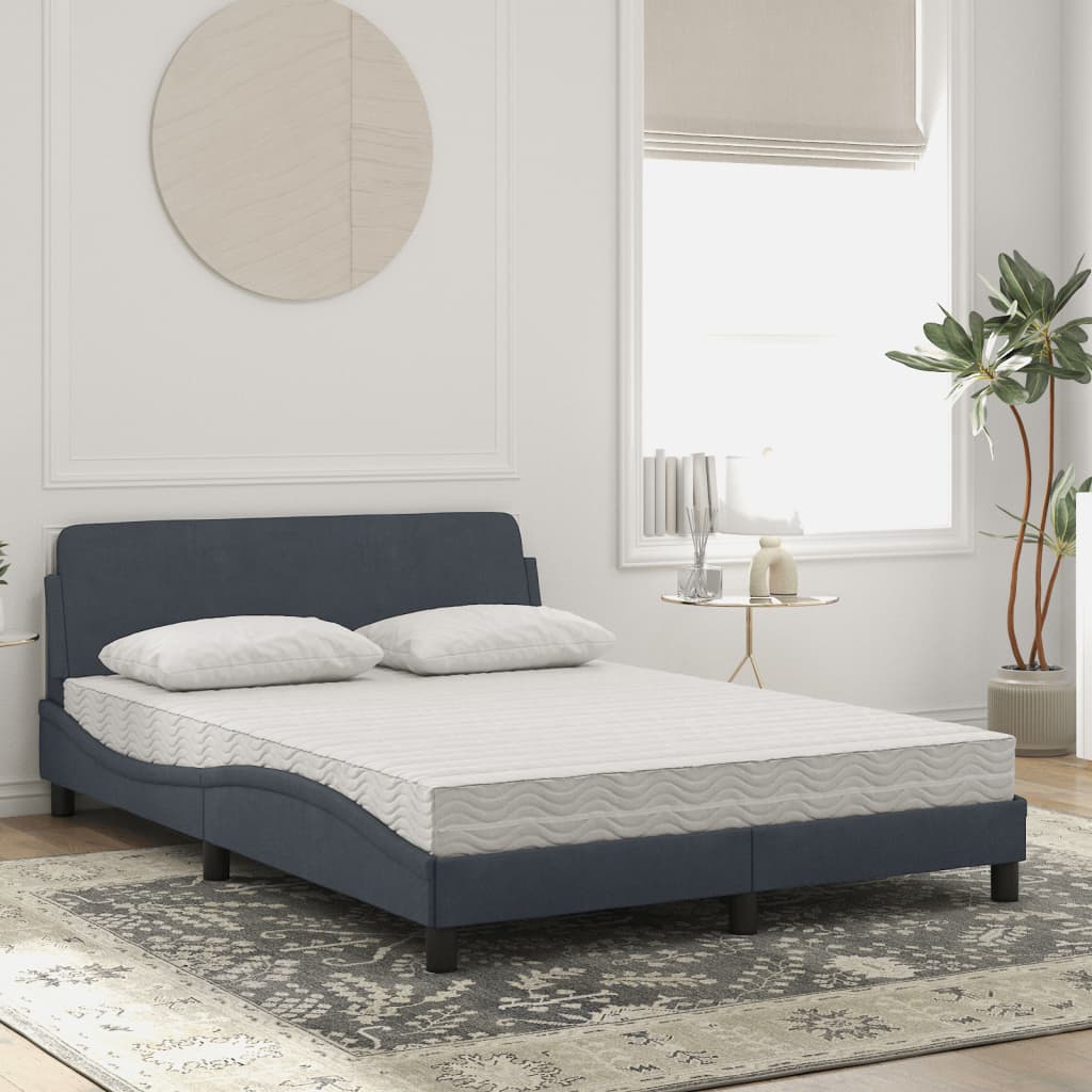 vidaXL Κρεβάτι με Στρώμα Dover Σκούρο Γκρι 140x200 εκ. Βελούδινο