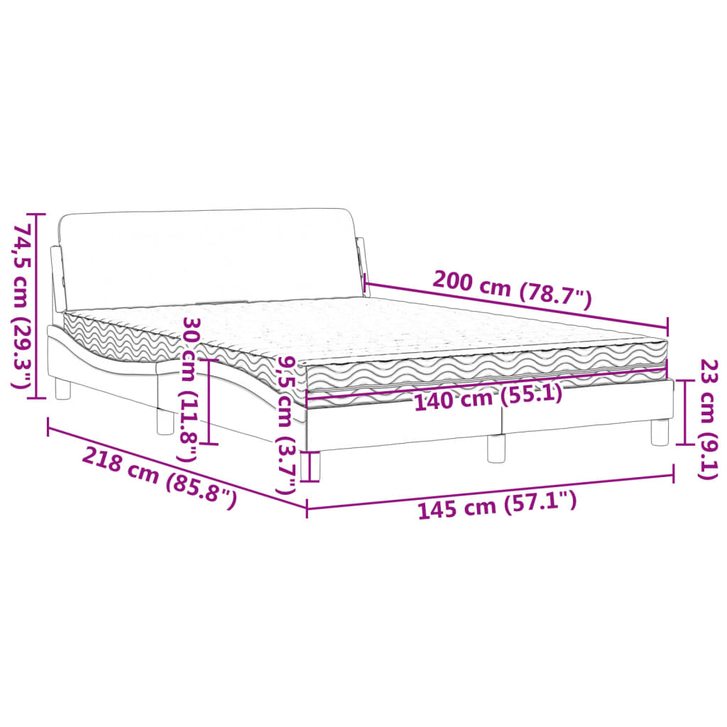 vidaXL Κρεβάτι με Στρώμα Dover Σκούρο Γκρι 140x200 εκ. Βελούδινο