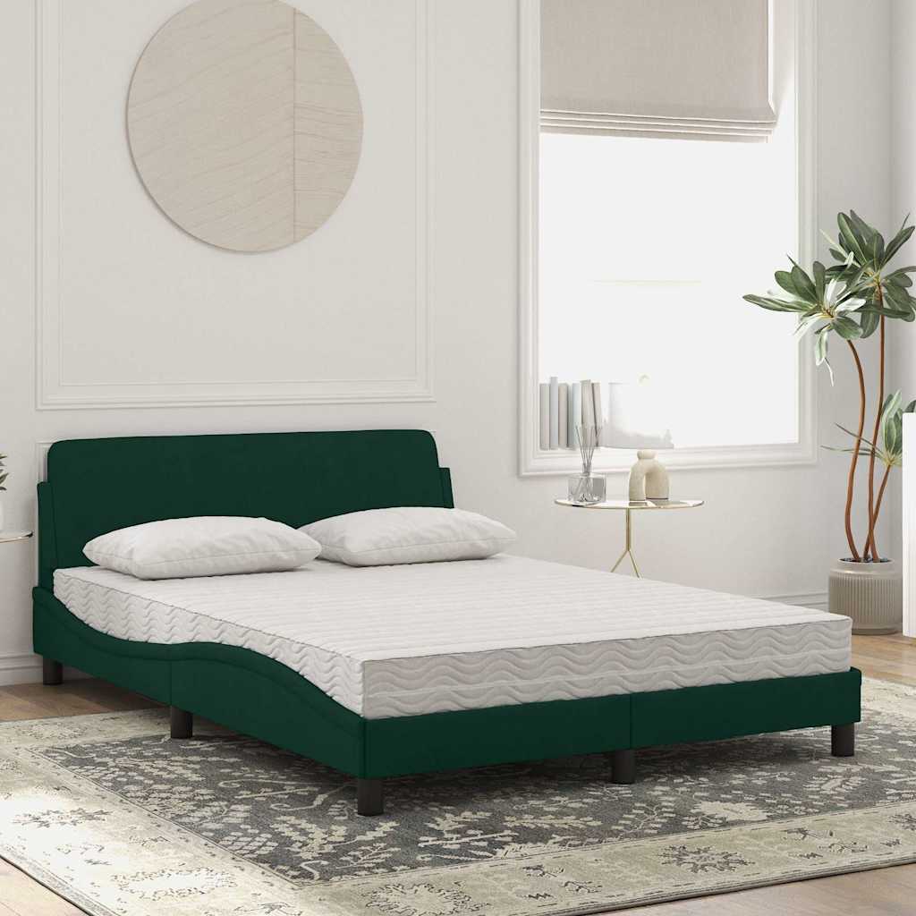 vidaXL Κρεβάτι με Στρώμα Dover Σκούρο Πράσινο 140x200εκ. Βελούδινο