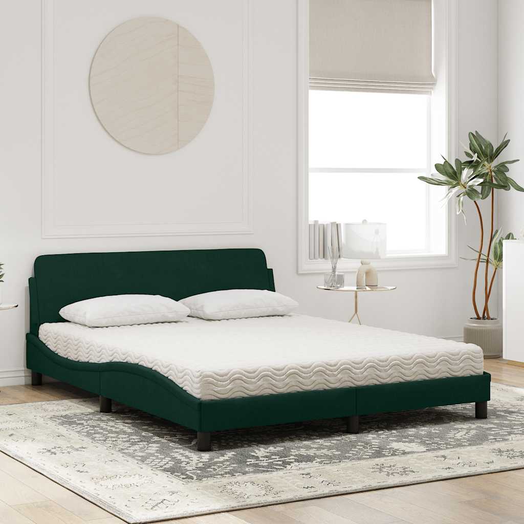 vidaXL Κρεβάτι με Στρώμα Dover Σκούρο Πράσινο 160x200εκ. Βελούδινο