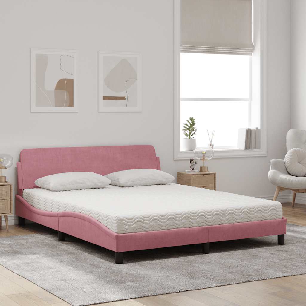 vidaXL Κρεβάτι με Στρώμα Dover Ροζ 160x200 εκ. Βελούδινο