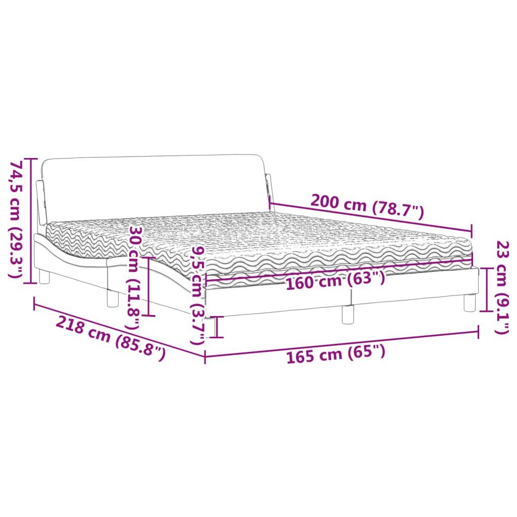 vidaXL Κρεβάτι με Στρώμα Dover Μαύρο/Λευκό 160x200 εκ. από Συνθετικό Δέρμα
