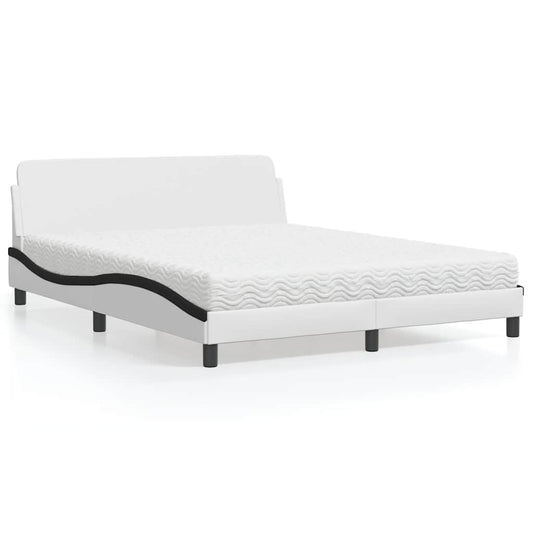 vidaXL Κρεβάτι με Στρώμα Dover Μαύρο/Λευκό 160x200 εκ. από Συνθετικό Δέρμα