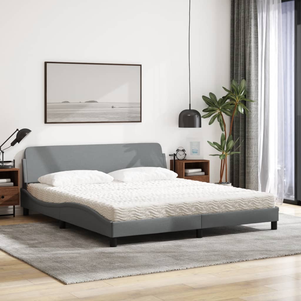 vidaXL Κρεβάτι με Στρώμα Dover Ανοιχτό Γκρι 180x200 εκ. Υφασμάτινο