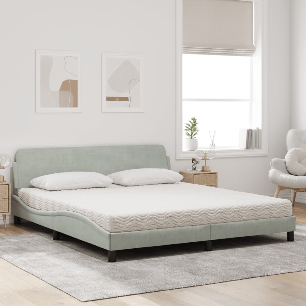 vidaXL Κρεβάτι με Στρώμα Dover Ανοιχτό Γκρι 180x200 εκ. Βελούδινο