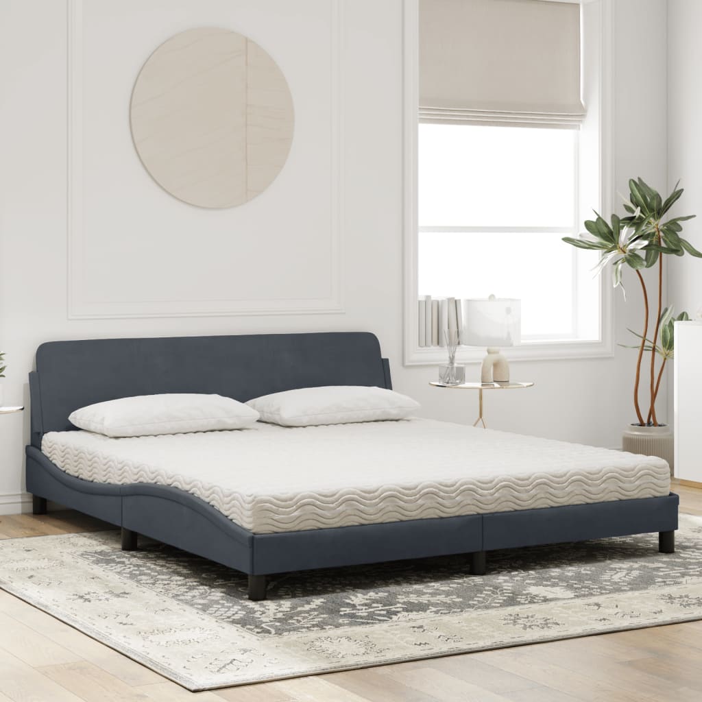 vidaXL Κρεβάτι με Στρώμα Dover Σκούρο Γκρι 180x200 εκ. Βελούδινο