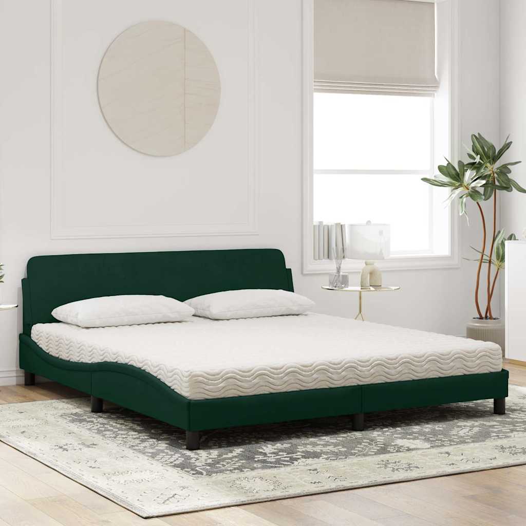 vidaXL Κρεβάτι με Στρώμα Dover Σκούρο Πράσινο 180x200εκ. Βελούδινο