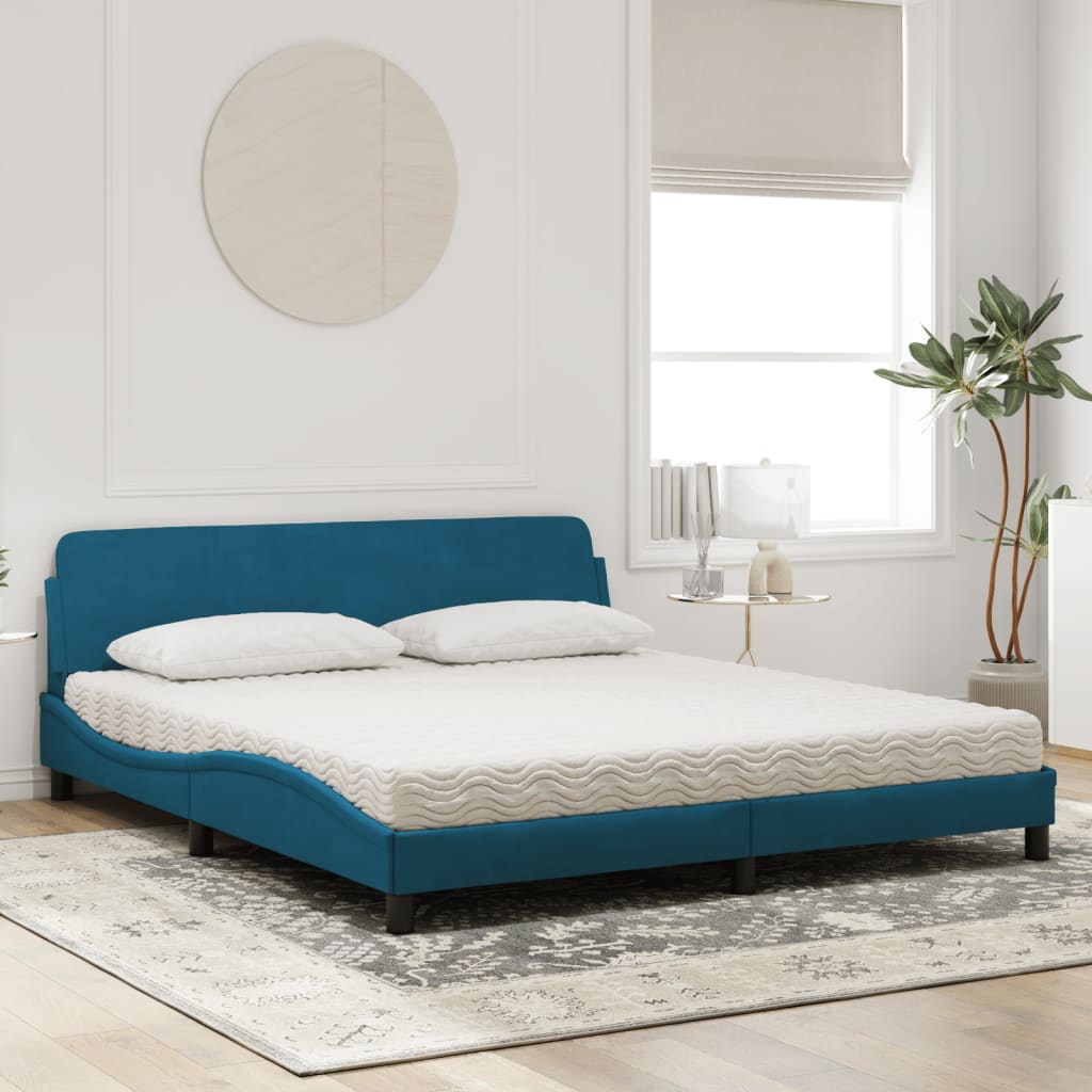 vidaXL Κρεβάτι με Στρώμα Dover Μπλε 180 x 200 εκ. Βελούδινος