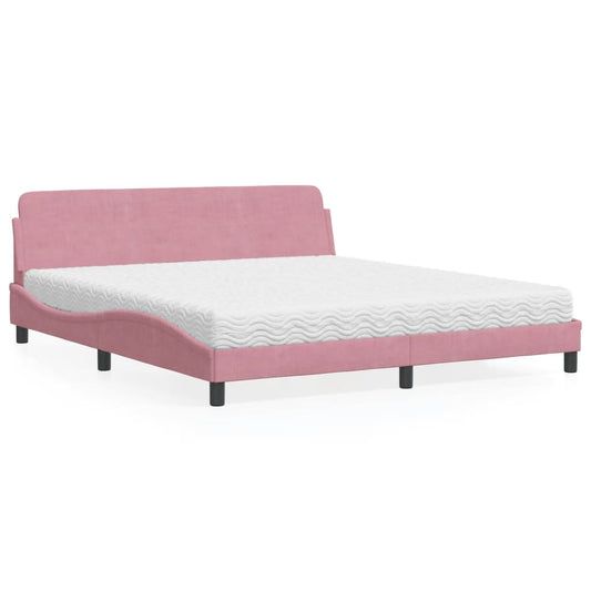 vidaXL Κρεβάτι με Στρώμα Dover Ροζ 180x200 εκ. Βελούδινο