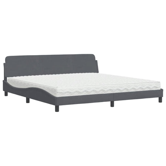 vidaXL Κρεβάτι με Στρώμα Dover Σκούρο Γκρι 200x200 εκ. Βελούδινο