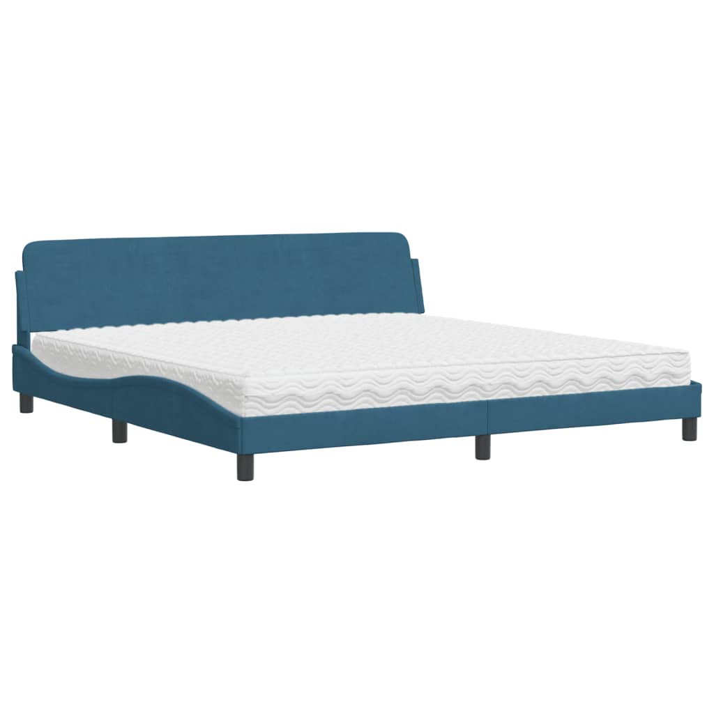 vidaXL Κρεβάτι με Στρώμα Dover Μπλε 200x200 εκ. Βελούδινο