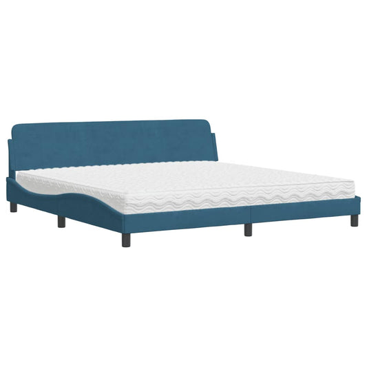 vidaXL Κρεβάτι με Στρώμα Dover Μπλε 200x200 εκ. Βελούδινο