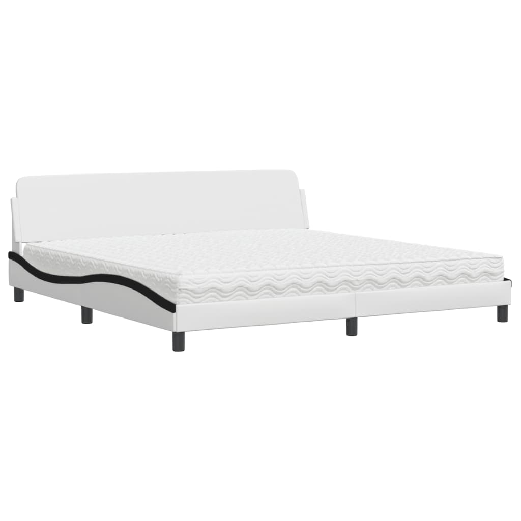 vidaXL Κρεβάτι με Στρώμα Dover Λευκό/Μαύρο 200x200εκ.Συνθ. Δέρμα