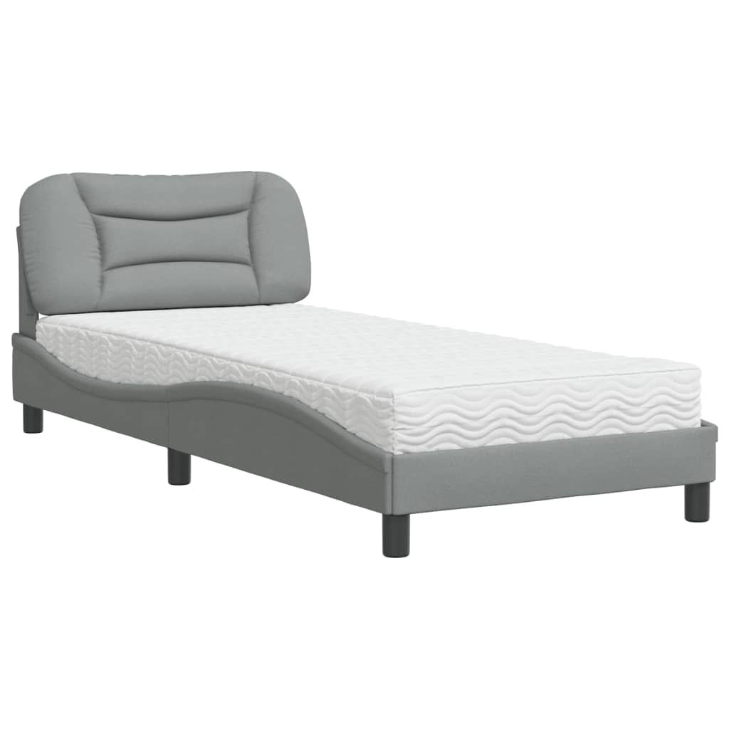 vidaXL Κρεβάτι με Στρώμα Hvar Ανοιχτό Γκρι 90x190 εκ. Υφασμάτινο