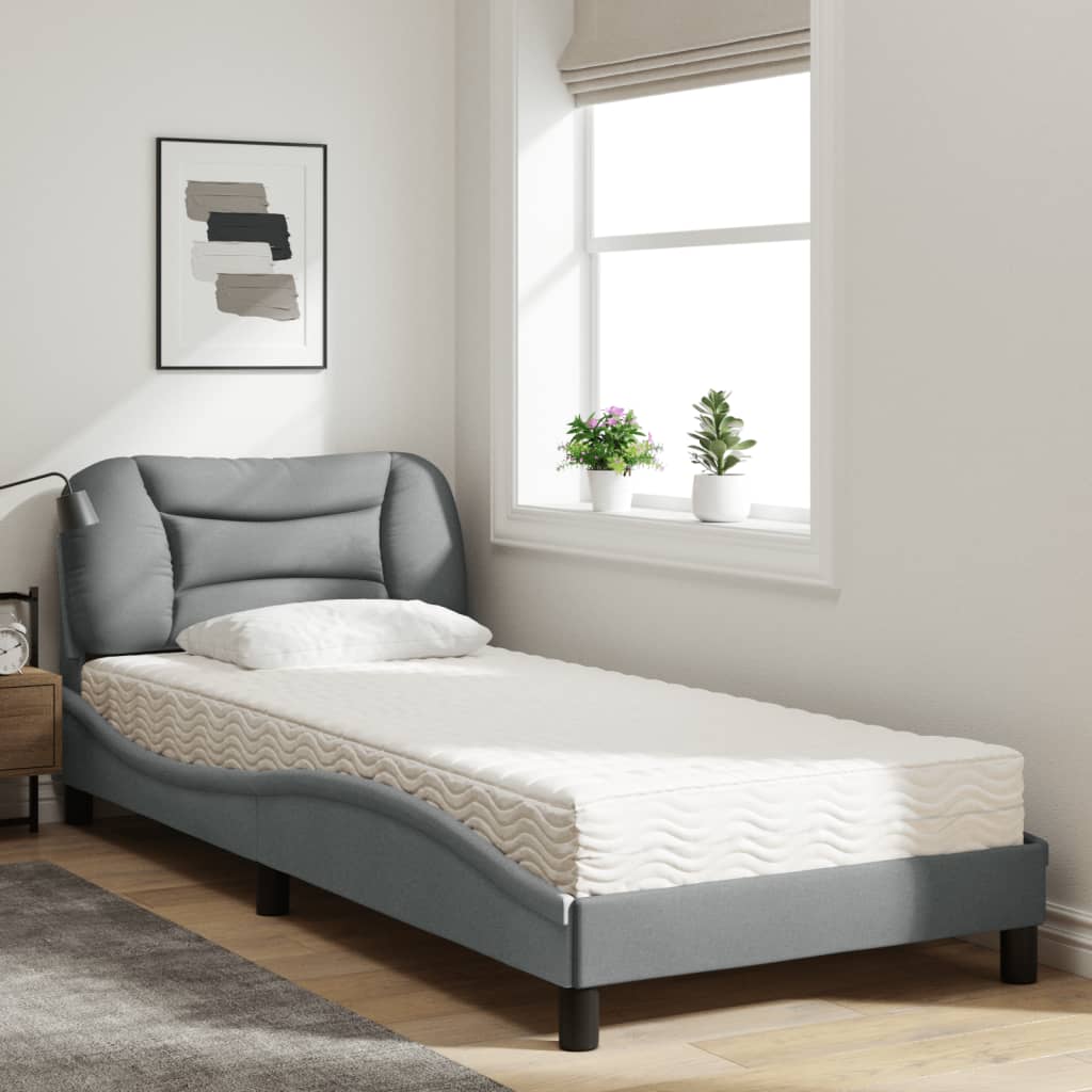 vidaXL Κρεβάτι με Στρώμα Hvar Ανοιχτό Γκρι 90x190 εκ. Υφασμάτινο