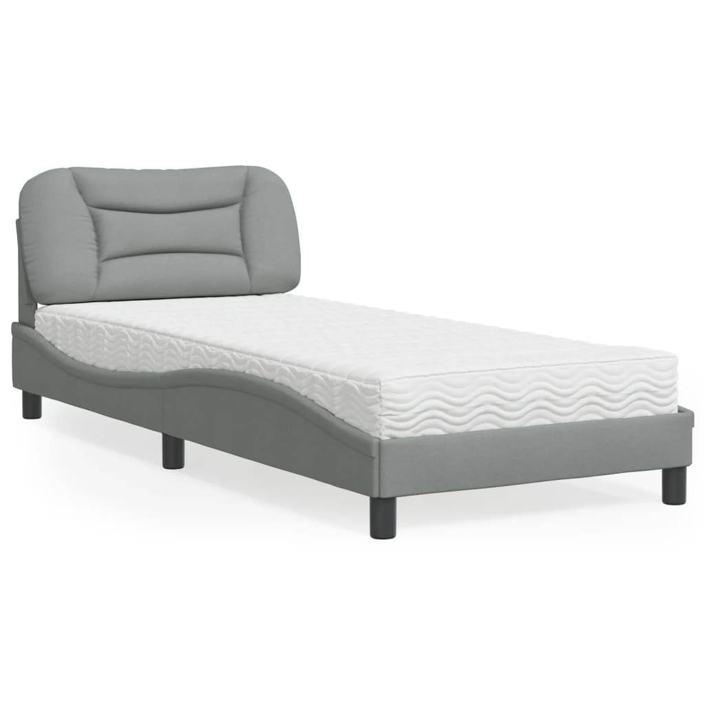 vidaXL Κρεβάτι με Στρώμα Hvar Ανοιχτό Γκρι 90x190 εκ. Υφασμάτινο