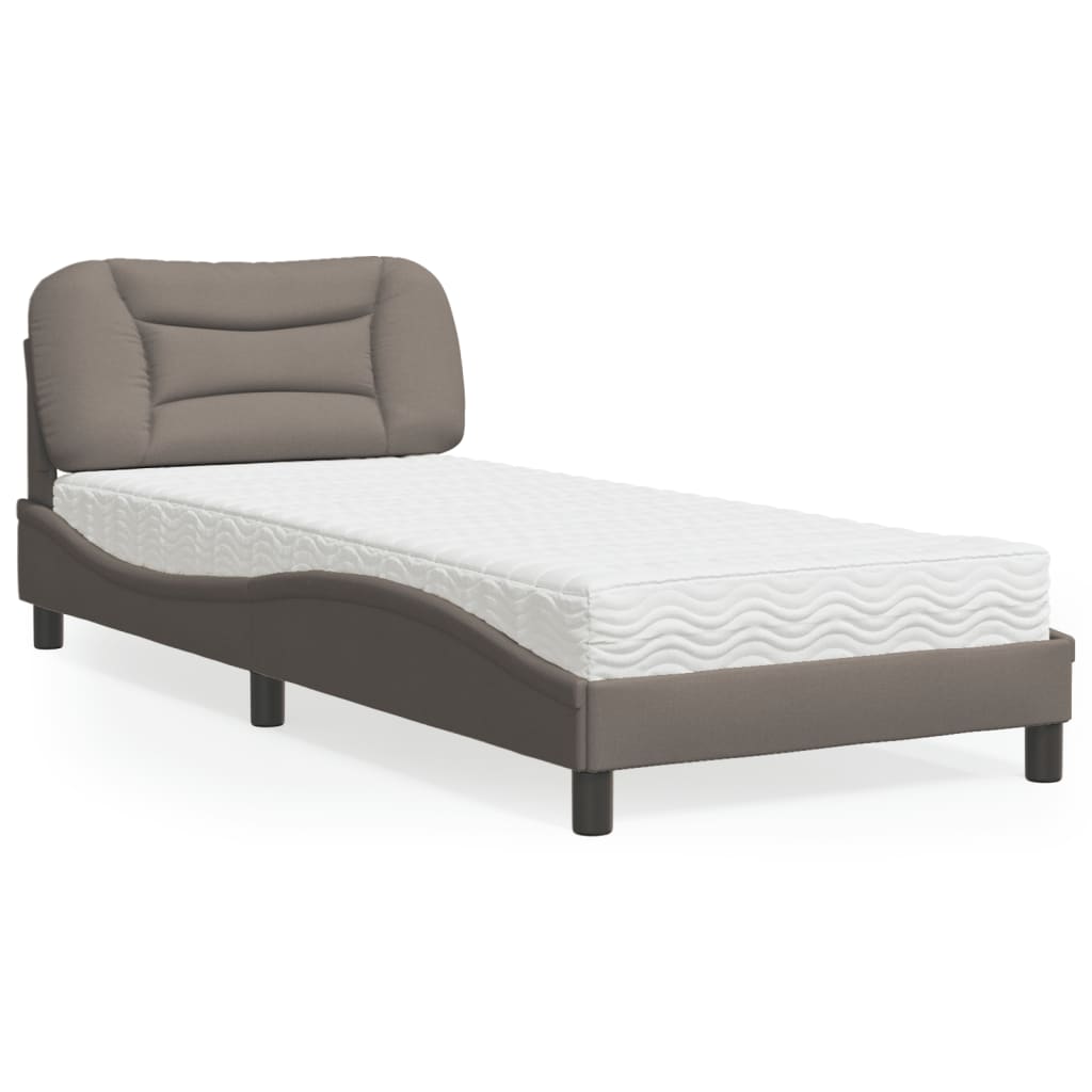 vidaXL Κρεβάτι με Στρώμα Hvar Taupe 90x190 εκ.Υφασμάτινο