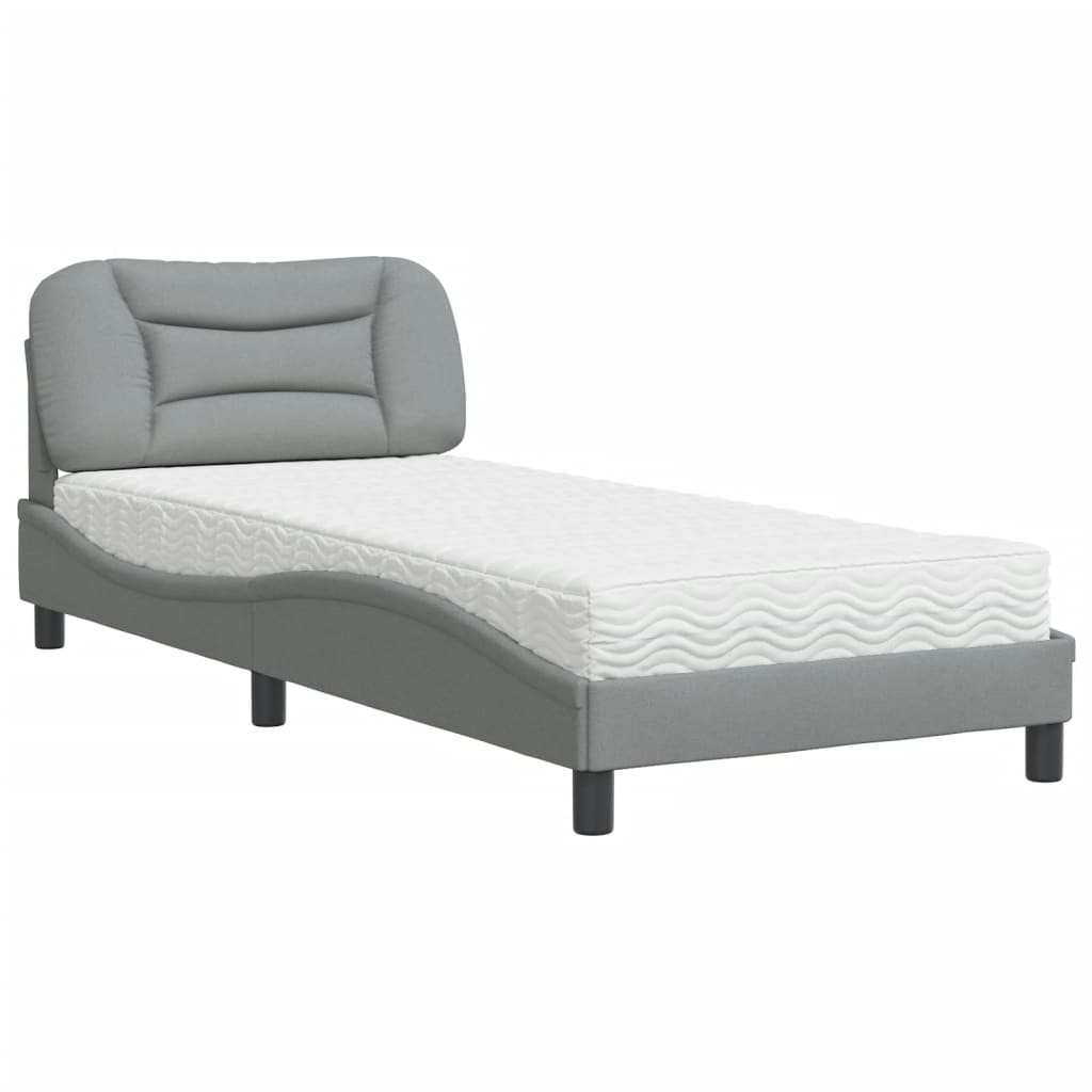 vidaXL Κρεβάτι με Στρώμα Hvar Ανοιχτό Γκρι 90x200 εκ. Υφασμάτινο