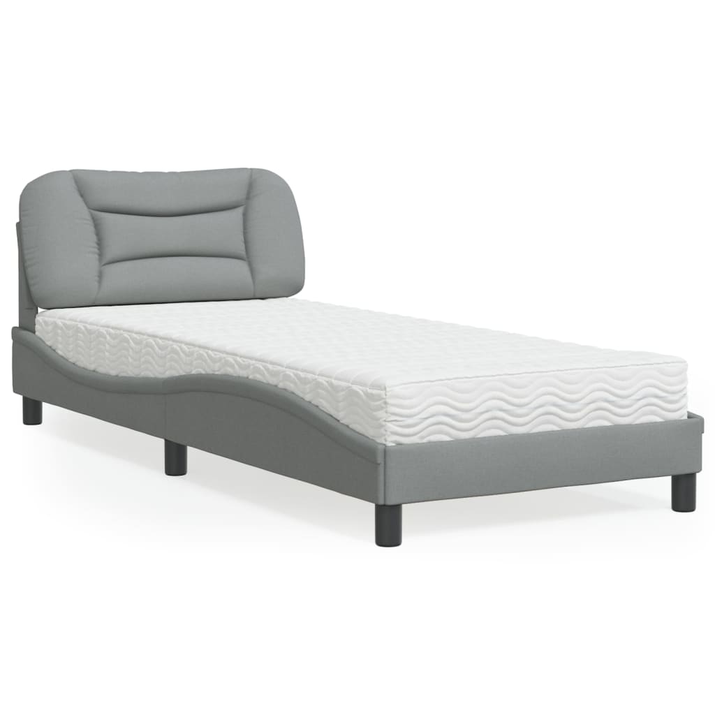 vidaXL Κρεβάτι με Στρώμα Hvar Ανοιχτό Γκρι 90x200 εκ. Υφασμάτινο