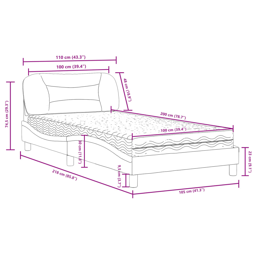 vidaXL Κρεβάτι με Στρώμα Hvar Μαύρο 100 x 200 εκ. Υφασμάτινο