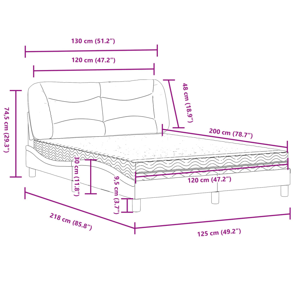 vidaXL Κρεβάτι με Στρώμα Hvar Κρεμ 120x200 εκ. Υφασμάτινο