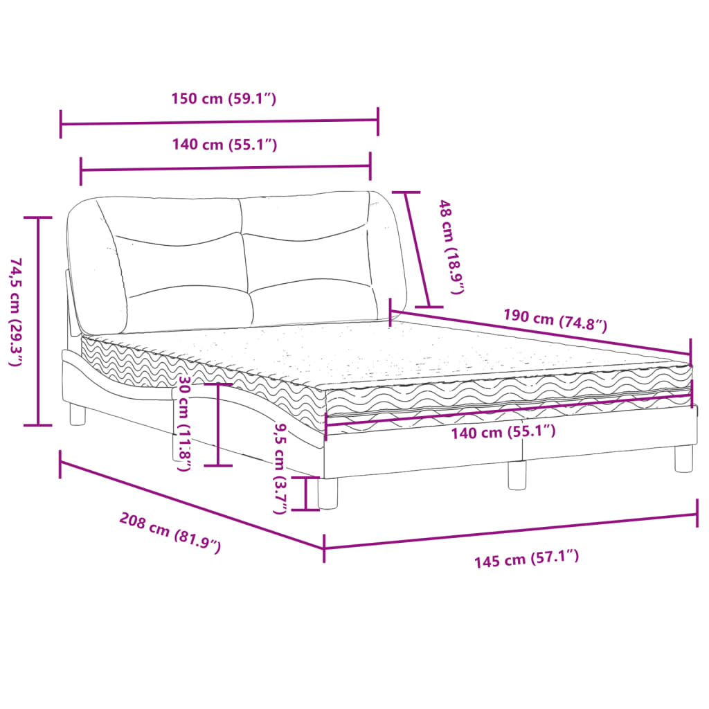 vidaXL Κρεβάτι με Στρώμα Hvar Σκούρο Καφέ 140x190 εκ. Υφασμάτινο