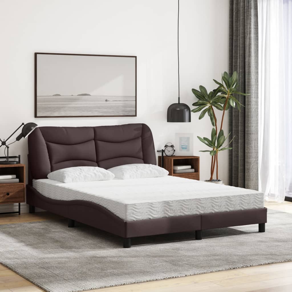 vidaXL Κρεβάτι με Στρώμα Hvar Σκούρο Καφέ 140x200 εκ Υφασμάτινο