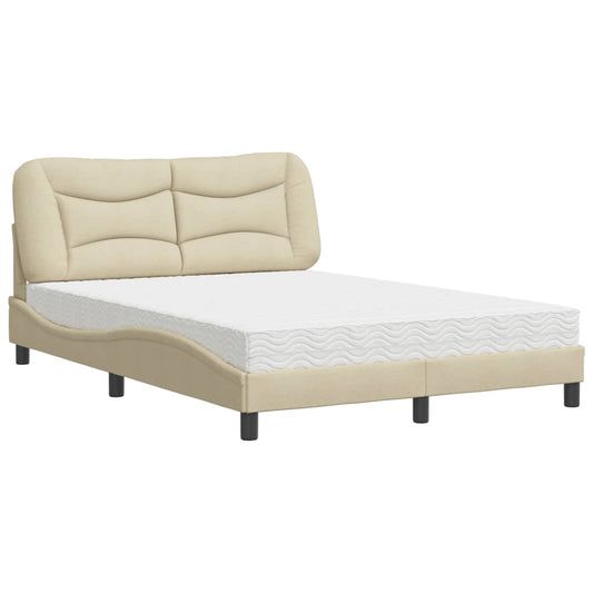 vidaXL Κρεβάτι με Στρώμα Hvar Κρεμ 140x200 εκ. Υφασμάτινο