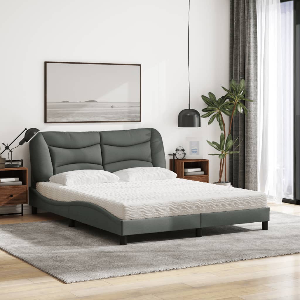 vidaXL Κρεβάτι με Στρώμα Hvar Σκούρο Γκρι 160x200 εκ Υφασμάτινο