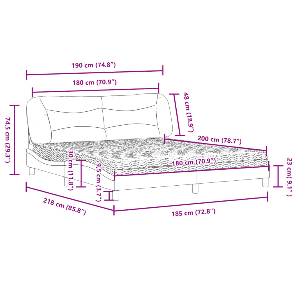 vidaXL Κρεβάτι με Στρώμα Hvar Σκούρο Γκρι 180x200 εκ Υφασμάτιν