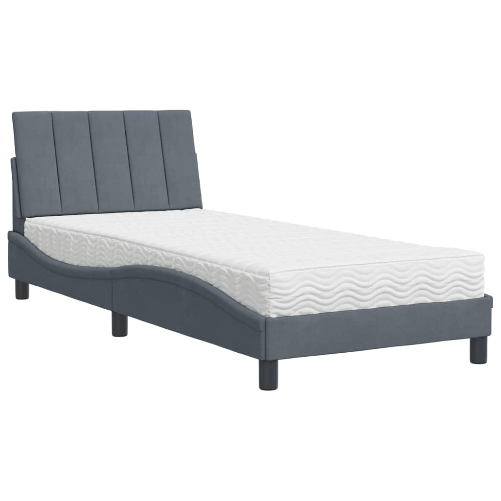 vidaXL Κρεβάτι με Στρώμα Hanko Σκούρο Γκρι 90x190 εκ. Βελούδινο