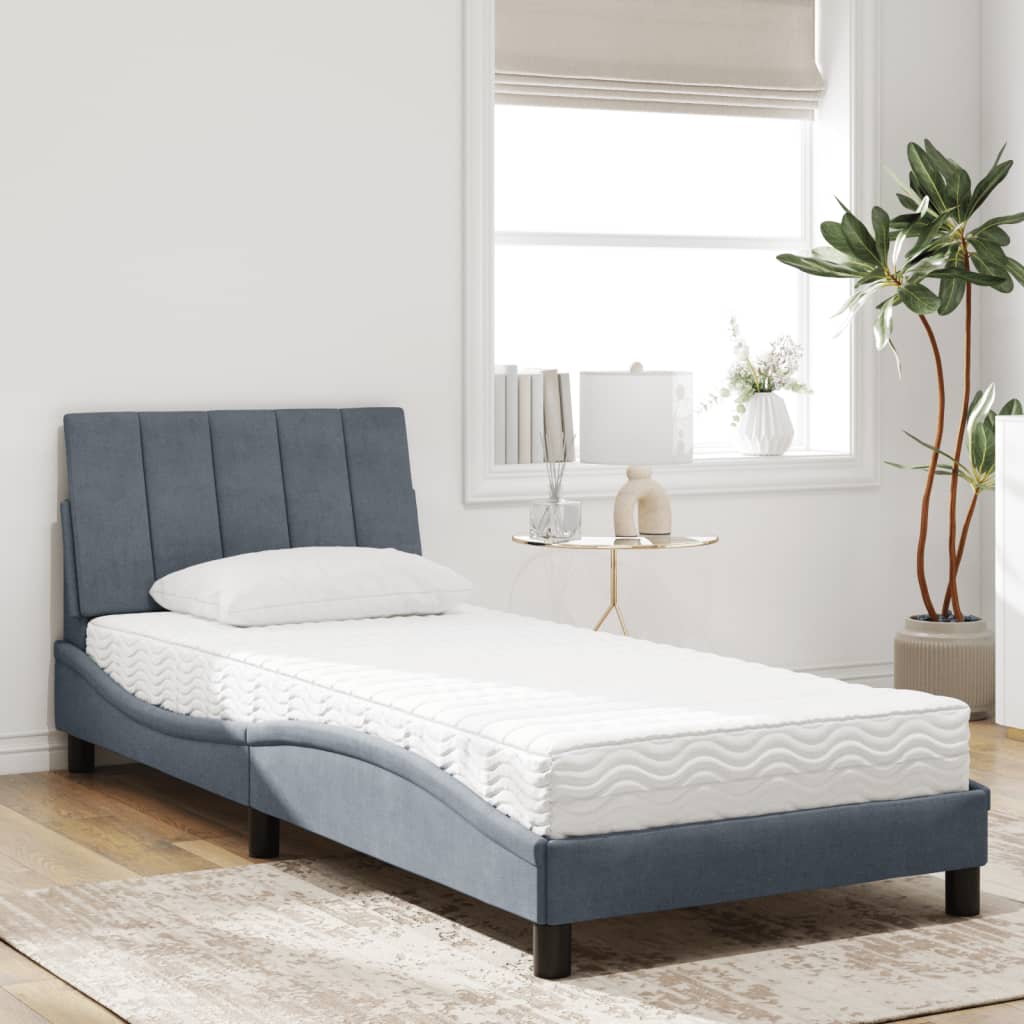 vidaXL Κρεβάτι με Στρώμα Hanko Σκούρο Γκρι 90x190 εκ. Βελούδινο