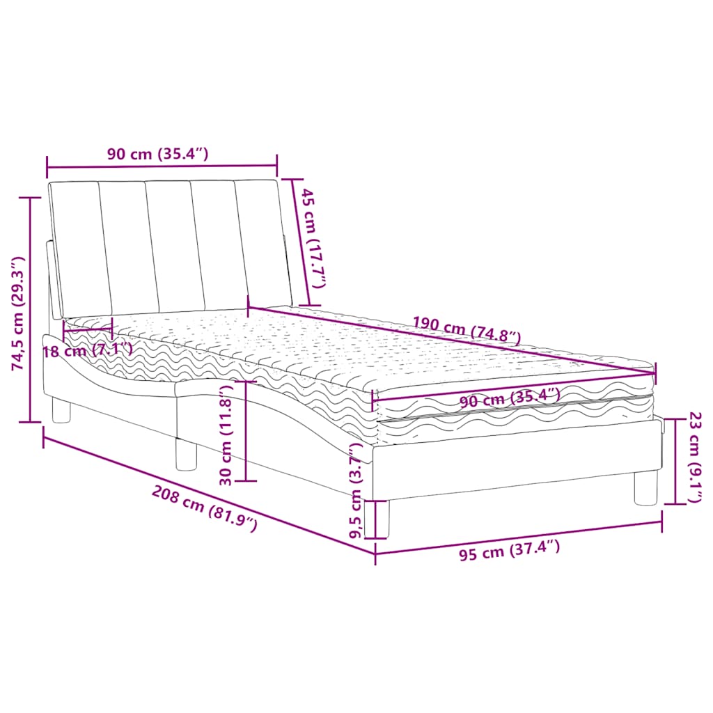 vidaXL Κρεβάτι με Στρώμα Hanko Μπλε 90 x 190 εκ. Βελούδινος