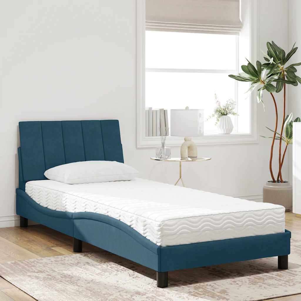 vidaXL Κρεβάτι με Στρώμα Hanko Μπλε 90 x 190 εκ. Βελούδινος
