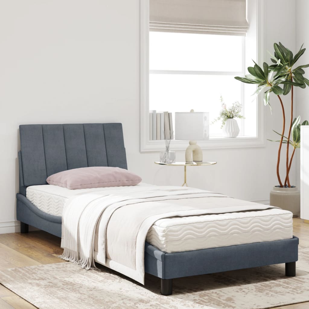 vidaXL Κρεβάτι με Στρώμα Hanko Σκούρο Γκρι 90x200 εκ. Βελούδινο