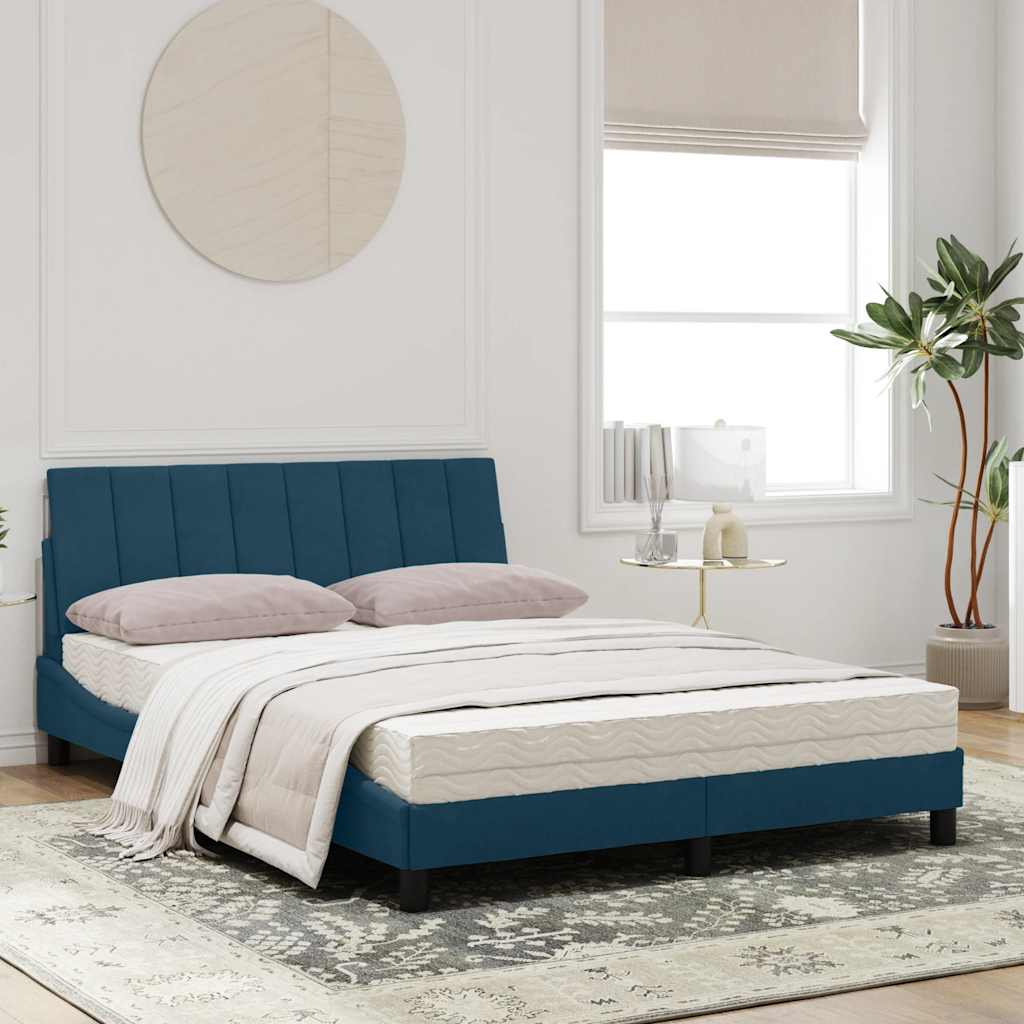 vidaXL Κρεβάτι με Στρώμα Hanko Μπλε 120x200 εκ. Βελούδινο