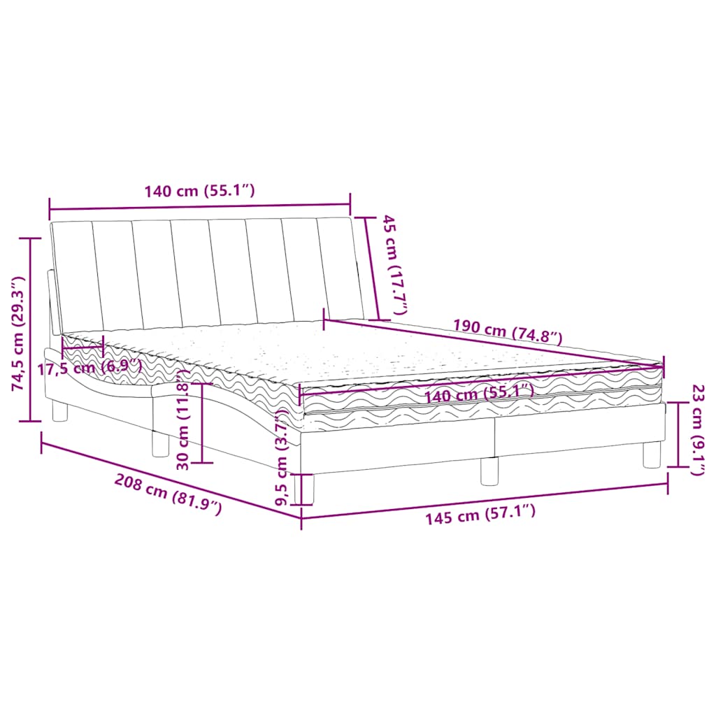 vidaXL Κρεβάτι με Στρώμα Hanko Μπλε 140x190 εκ. Βελούδινο