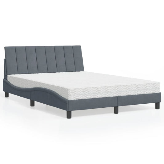 vidaXL Κρεβάτι με Στρώμα Hanko Σκούρο Γκρι 140x200 εκ. Βελούδινο