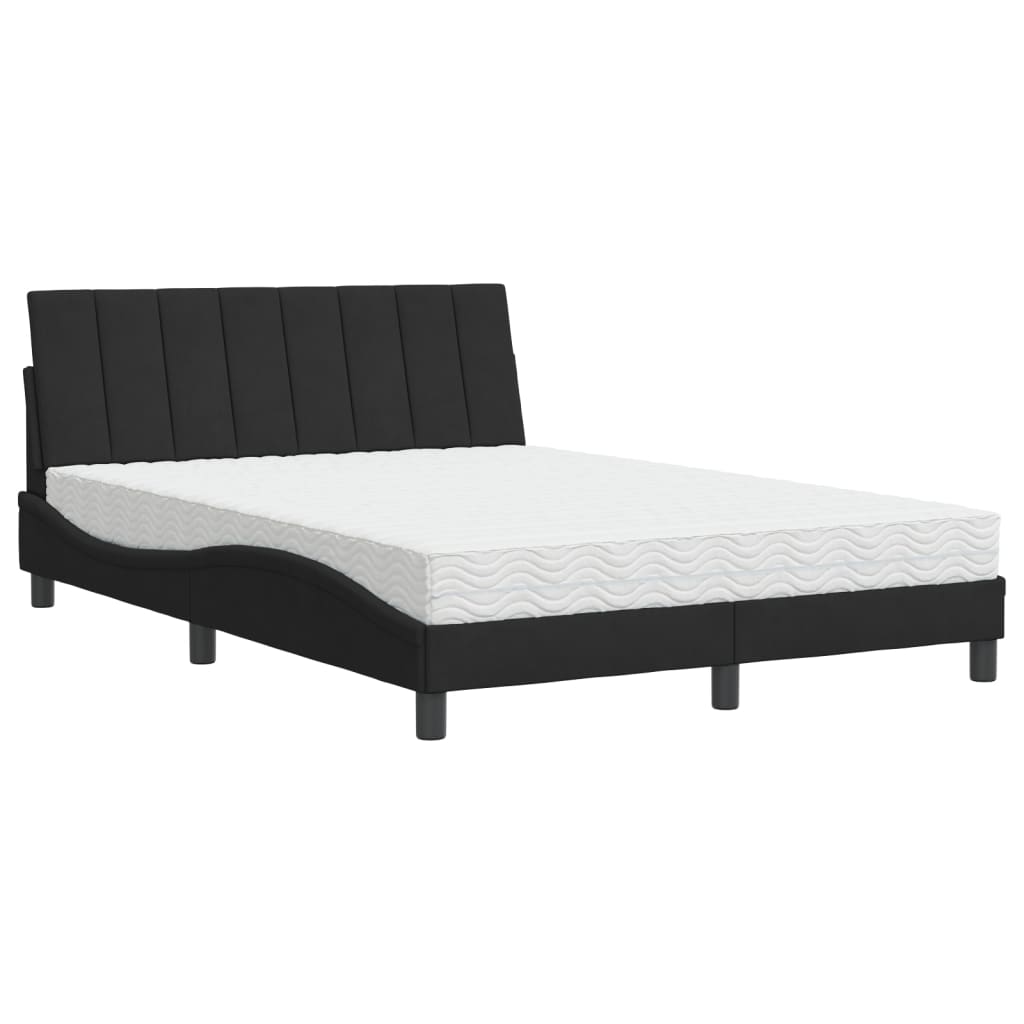 vidaXL Κρεβάτι με Στρώμα Hanko Μαύρο 140x200 εκ. Βελούδινο