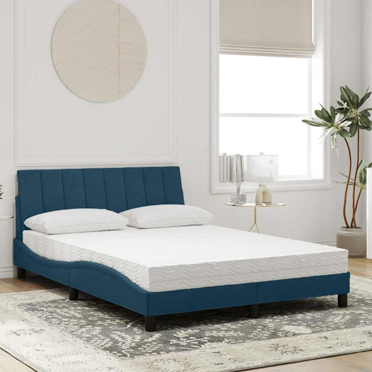 vidaXL Κρεβάτι με Στρώμα Hanko Μπλε 140x200 εκ. Βελούδινο