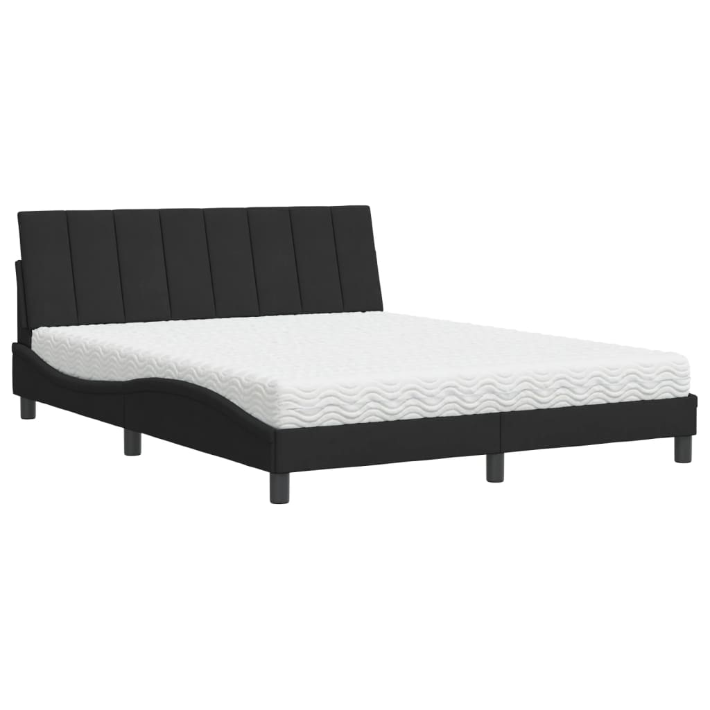 vidaXL Κρεβάτι με Στρώμα Hanko Μαύρο 160x200 εκ. Βελούδινο