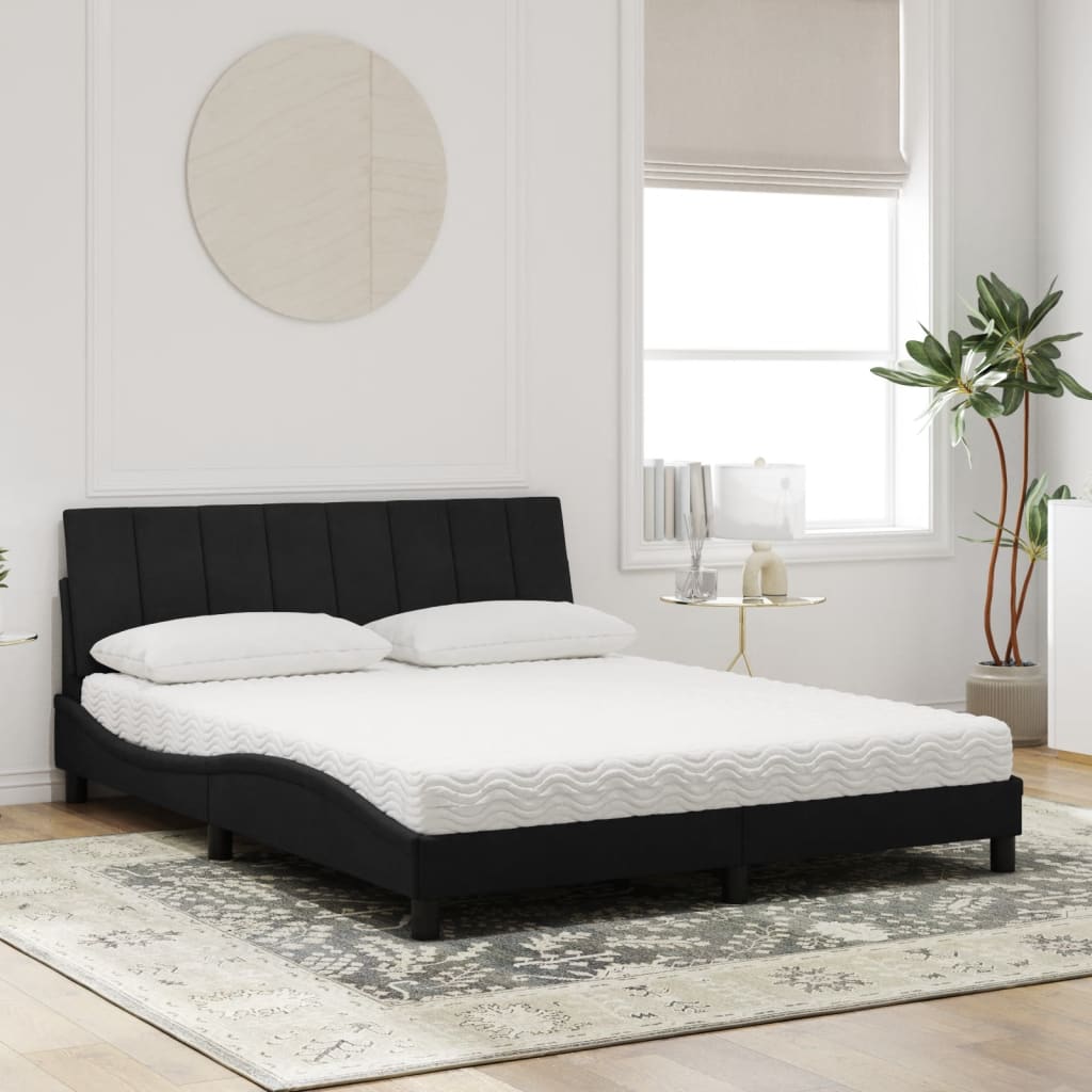 vidaXL Κρεβάτι με Στρώμα Hanko Μαύρο 160x200 εκ. Βελούδινο