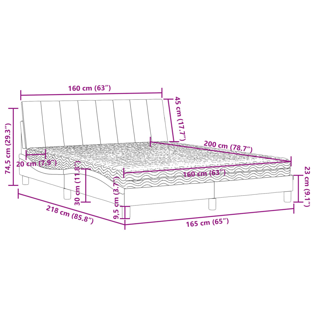 vidaXL Κρεβάτι με Στρώμα Hanko Μαύρο 160x200 εκ. Βελούδινο