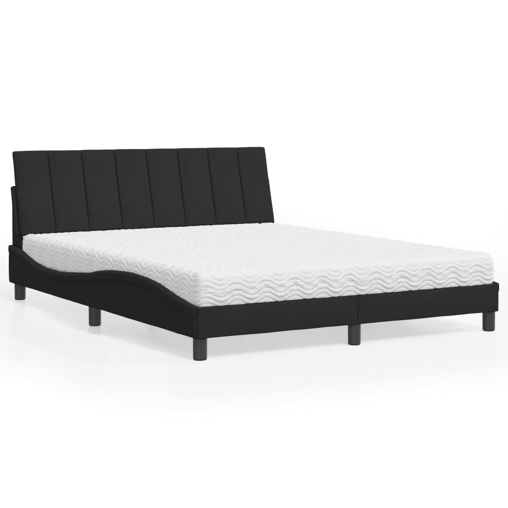 vidaXL Κρεβάτι με Στρώμα Hanko Μαύρο 160x200 εκ. Βελούδινο