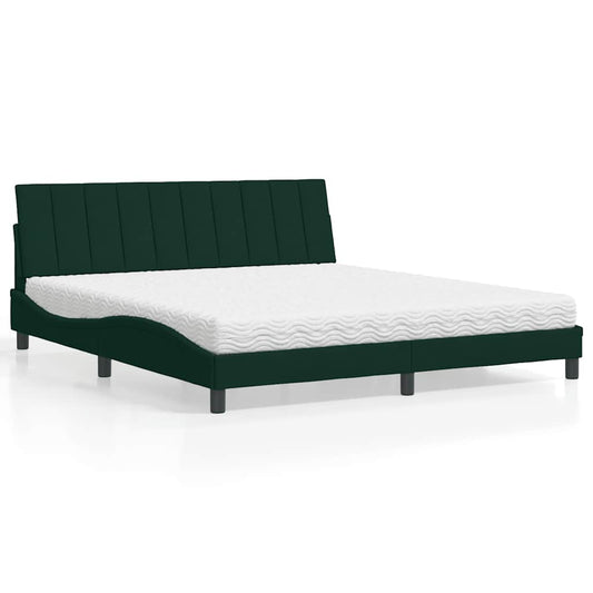 vidaXL Κρεβάτι με Στρώμα Hanko Σκούρο Πράσινο 180x200εκ. Βελούδινο