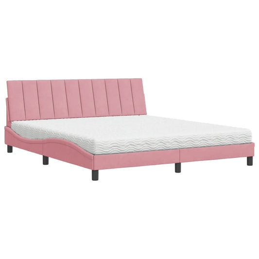 vidaXL Κρεβάτι με Στρώμα Hanko Ροζ 180x200 εκ. Βελούδινο