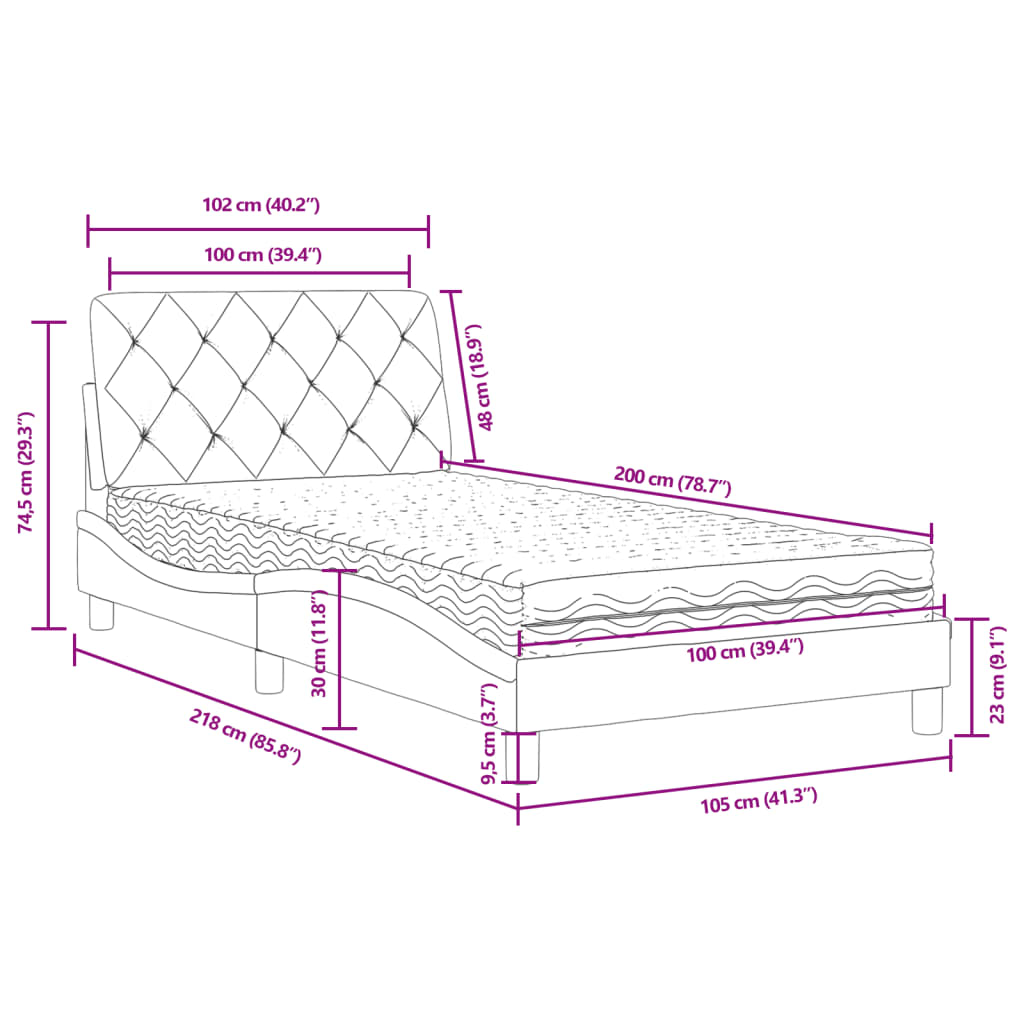 vidaXL Κρεβάτι με Στρώμα Μπλε 100x200 εκ. Βελούδινος