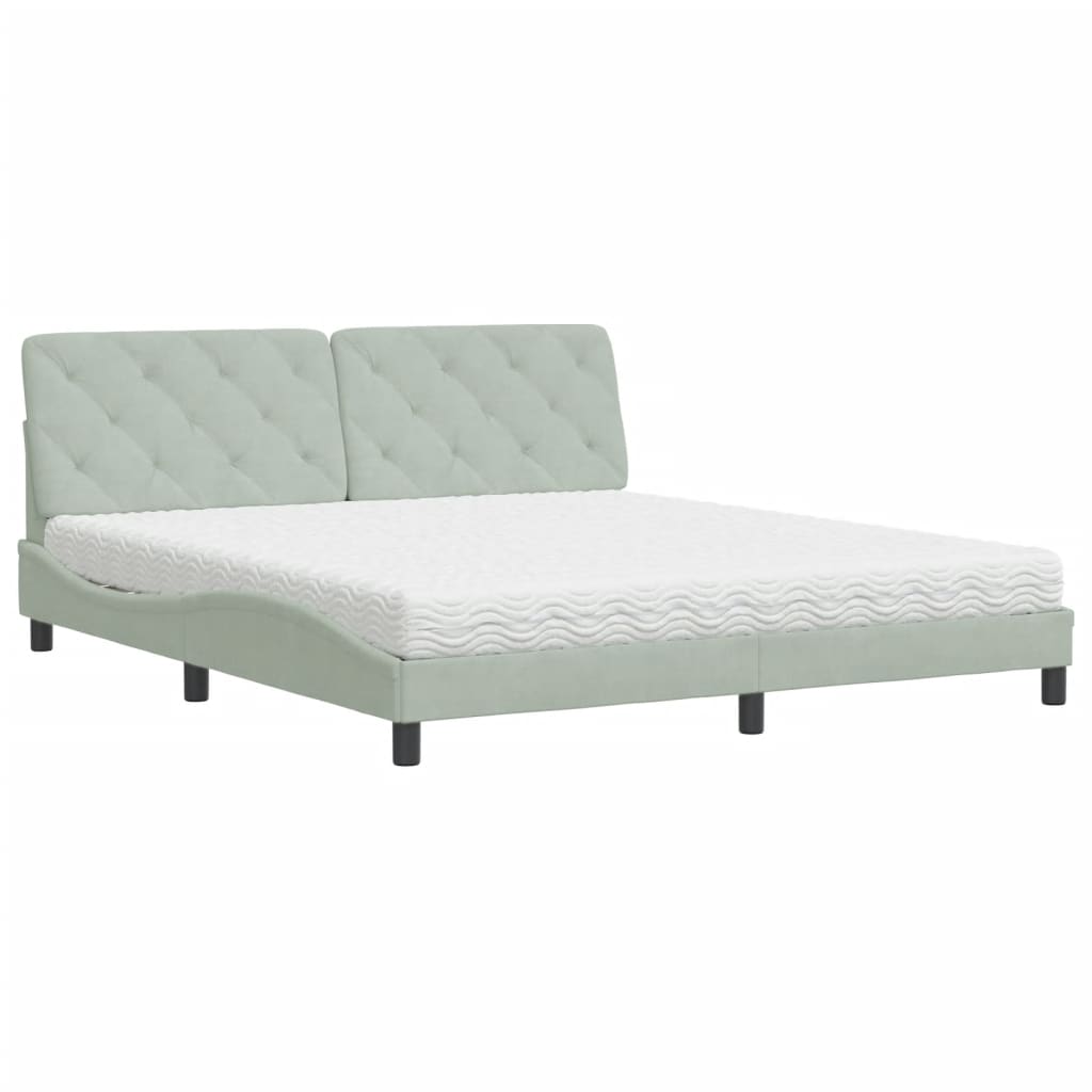 vidaXL Κρεβάτι με Στρώμα Ανοιχτό Γκρι 180x200 εκ. Βελούδινο