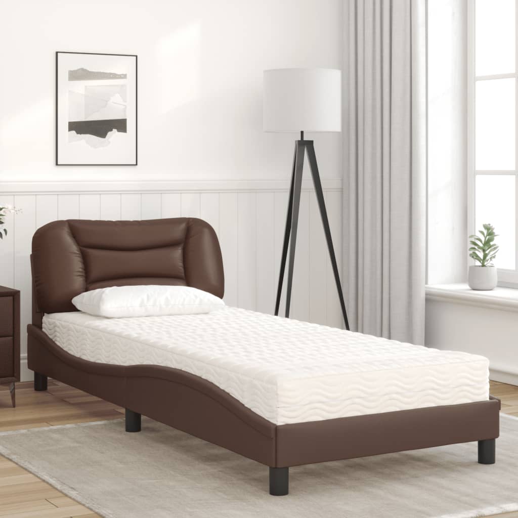 vidaXL Κρεβάτι με Στρώμα Hvar Καφέ 80 x 200 εκ. Συνθετικό Δέρμα